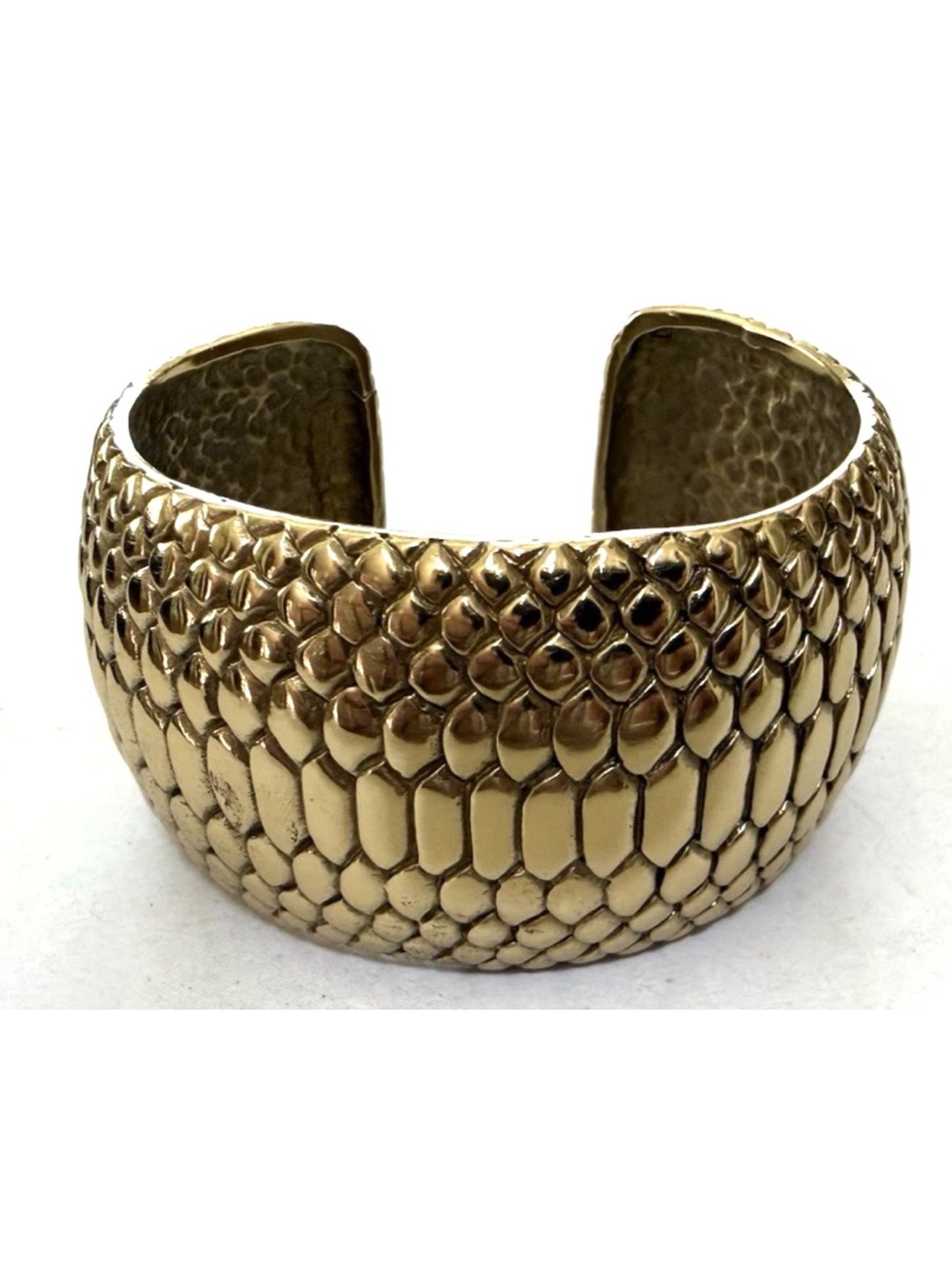 Designer BATU ID Brass Thick Wide Snake Texture Cuff Bracelet
